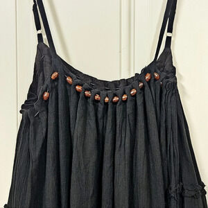 Isola Bella beaded layered swing black boho beach Rayon cotton dress size M